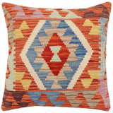 handmade Traditional Pillow Rust Blue Hand-Woven SQUARE 100% WOOL Hand woven turkish pillow2' x 2'