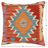 handmade Traditional Pillow Rust Blue Hand-Woven SQUARE 100% WOOL Hand woven turkish pillow2' x 2'