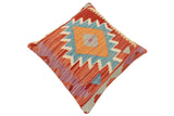 handmade Traditional Pillow Rust Blue Hand-Woven SQUARE 100% WOOL Hand woven turkish pillow2' x 2'