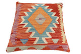 handmade Traditional Pillow Rust Blue Hand-Woven SQUARE 100% WOOL Hand woven turkish pillow2' x 2'