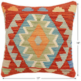 handmade Traditional Pillow Rust Blue Hand-Woven SQUARE 100% WOOL  Hand woven turkish pillow  2 x 2