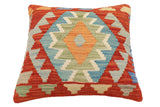 handmade Traditional Pillow Rust Blue Hand-Woven SQUARE 100% WOOL  Hand woven turkish pillow  2 x 2