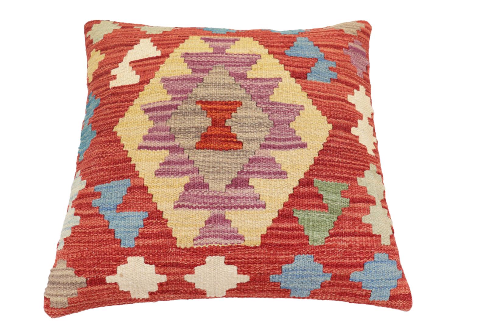 handmade Traditional Pillow Red Blue Hand-Woven SQUARE 100% WOOL  Hand woven turkish pillow  2 x 2