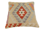 handmade Traditional Pillow Rust Blue Hand-Woven SQUARE 100% WOOL Hand woven turkish pillow2' x 2'