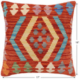 handmade Traditional Pillow Rust Blue Hand-Woven SQUARE 100% WOOL  Hand woven turkish pillow  2 x 2