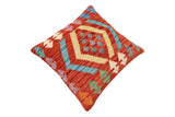 handmade Traditional Pillow Rust Blue Hand-Woven SQUARE 100% WOOL  Hand woven turkish pillow  2 x 2