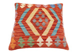 handmade Traditional Pillow Rust Blue Hand-Woven SQUARE 100% WOOL  Hand woven turkish pillow  2 x 2