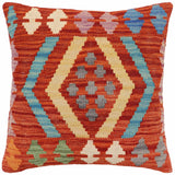 handmade Traditional Pillow Rust Blue Hand-Woven SQUARE 100% WOOL  Hand woven turkish pillow  2 x 2