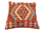 handmade Traditional Pillow Rust Blue Hand-Woven SQUARE 100% WOOL Hand woven turkish pillow2' x 2'