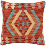 handmade Traditional Pillow Rust Blue Hand-Woven SQUARE 100% WOOL Hand woven turkish pillow2' x 2'