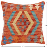 handmade Traditional Pillow Rust Blue Hand-Woven SQUARE 100% WOOL  Hand woven turkish pillow  2 x 2