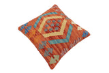 handmade Traditional Pillow Rust Blue Hand-Woven SQUARE 100% WOOL  Hand woven turkish pillow  2 x 2