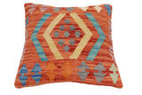 handmade Traditional Pillow Rust Blue Hand-Woven SQUARE 100% WOOL  Hand woven turkish pillow  2 x 2