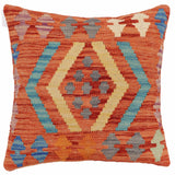 handmade Traditional Pillow Rust Blue Hand-Woven SQUARE 100% WOOL  Hand woven turkish pillow  2 x 2