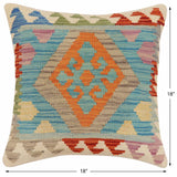 handmade Traditional Pillow Blue Rust Hand-Woven SQUARE 100% WOOL Hand woven turkish pillow2' x 2'