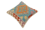 handmade Traditional Pillow Blue Rust Hand-Woven SQUARE 100% WOOL Hand woven turkish pillow2' x 2'