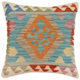 handmade Traditional Pillow Blue Rust Hand-Woven SQUARE 100% WOOL Hand woven turkish pillow2' x 2'