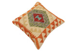 handmade Traditional Pillow Beige Orange Hand-Woven SQUARE 100% WOOL Hand woven turkish pillow2' x 2'