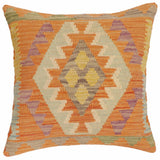 handmade Traditional Pillow Orange Blue Hand-Woven SQUARE 100% WOOL  Hand woven turkish pillow  2 x 2