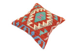 handmade Traditional Pillow Rust Blue Hand-Woven SQUARE 100% WOOL Hand woven turkish pillow2' x 2'