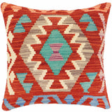 handmade Traditional Pillow Rust Blue Hand-Woven SQUARE 100% WOOL Hand woven turkish pillow2' x 2'