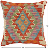 handmade Traditional Pillow Rust Blue Hand-Woven SQUARE 100% WOOL Hand woven turkish pillow2' x 2'