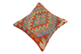 handmade Traditional Pillow Rust Blue Hand-Woven SQUARE 100% WOOL Hand woven turkish pillow2' x 2'