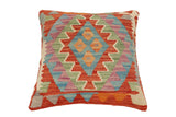 handmade Traditional Pillow Rust Blue Hand-Woven SQUARE 100% WOOL Hand woven turkish pillow2' x 2'