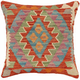 handmade Traditional Pillow Rust Blue Hand-Woven SQUARE 100% WOOL Hand woven turkish pillow2' x 2'