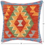 handmade Traditional Pillow Rust Blue Hand-Woven SQUARE 100% WOOL Hand woven turkish pillow2' x 2'