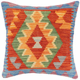 handmade Traditional Pillow Rust Blue Hand-Woven SQUARE 100% WOOL Hand woven turkish pillow2' x 2'