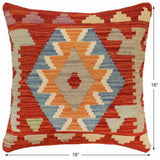 handmade Traditional Pillow Rust Blue Hand-Woven SQUARE 100% WOOL Hand woven turkish pillow2' x 2'