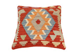 handmade Traditional Pillow Rust Blue Hand-Woven SQUARE 100% WOOL Hand woven turkish pillow2' x 2'