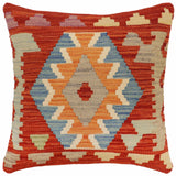 handmade Traditional Pillow Rust Blue Hand-Woven SQUARE 100% WOOL Hand woven turkish pillow2' x 2'