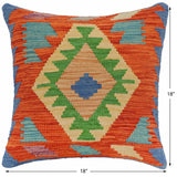 handmade Traditional Pillow Rust Blue Hand-Woven SQUARE 100% WOOL Hand woven turkish pillow2' x 2'