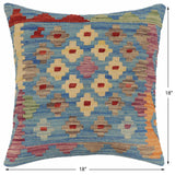 handmade Traditional Pillow Blue Red Hand-Woven SQUARE 100% WOOL Hand woven turkish pillow2' x 2'