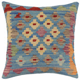 handmade Traditional Pillow Blue Red Hand-Woven SQUARE 100% WOOL Hand woven turkish pillow2' x 2'