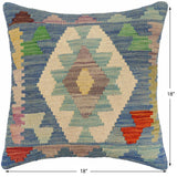 handmade Traditional Pillow Blue Rust Hand-Woven SQUARE 100% WOOL Hand woven turkish pillow2' x 2'