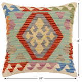 handmade Traditional Pillow Rust Blue Hand-Woven SQUARE 100% WOOL Hand woven turkish pillow2' x 2'