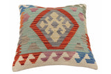 handmade Traditional Pillow Rust Blue Hand-Woven SQUARE 100% WOOL Hand woven turkish pillow2' x 2'