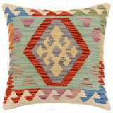 handmade Traditional Pillow Rust Blue Hand-Woven SQUARE 100% WOOL Hand woven turkish pillow2' x 2'