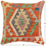 handmade Traditional Pillow Rust Blue Hand-Woven SQUARE 100% WOOL Hand woven turkish pillow2' x 2'