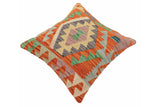 handmade Traditional Pillow Rust Blue Hand-Woven SQUARE 100% WOOL Hand woven turkish pillow2' x 2'