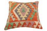 handmade Traditional Pillow Rust Blue Hand-Woven SQUARE 100% WOOL Hand woven turkish pillow2' x 2'