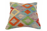 handmade Traditional Pillow Blue Rust Hand-Woven SQUARE 100% WOOL Hand woven turkish pillow2' x 2'