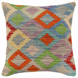 handmade Traditional Pillow Blue Rust Hand-Woven SQUARE 100% WOOL Hand woven turkish pillow2' x 2'