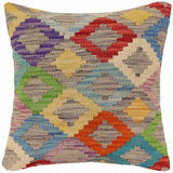 handmade Traditional Pillow Blue Red Hand-Woven SQUARE 100% WOOL Hand woven turkish pillow2' x 2'