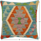 handmade Traditional Pillow Blue Rust Hand-Woven SQUARE 100% WOOL Hand woven turkish pillow2' x 2'