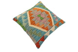 handmade Traditional Pillow Blue Rust Hand-Woven SQUARE 100% WOOL Hand woven turkish pillow2' x 2'