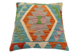 handmade Traditional Pillow Blue Rust Hand-Woven SQUARE 100% WOOL Hand woven turkish pillow2' x 2'